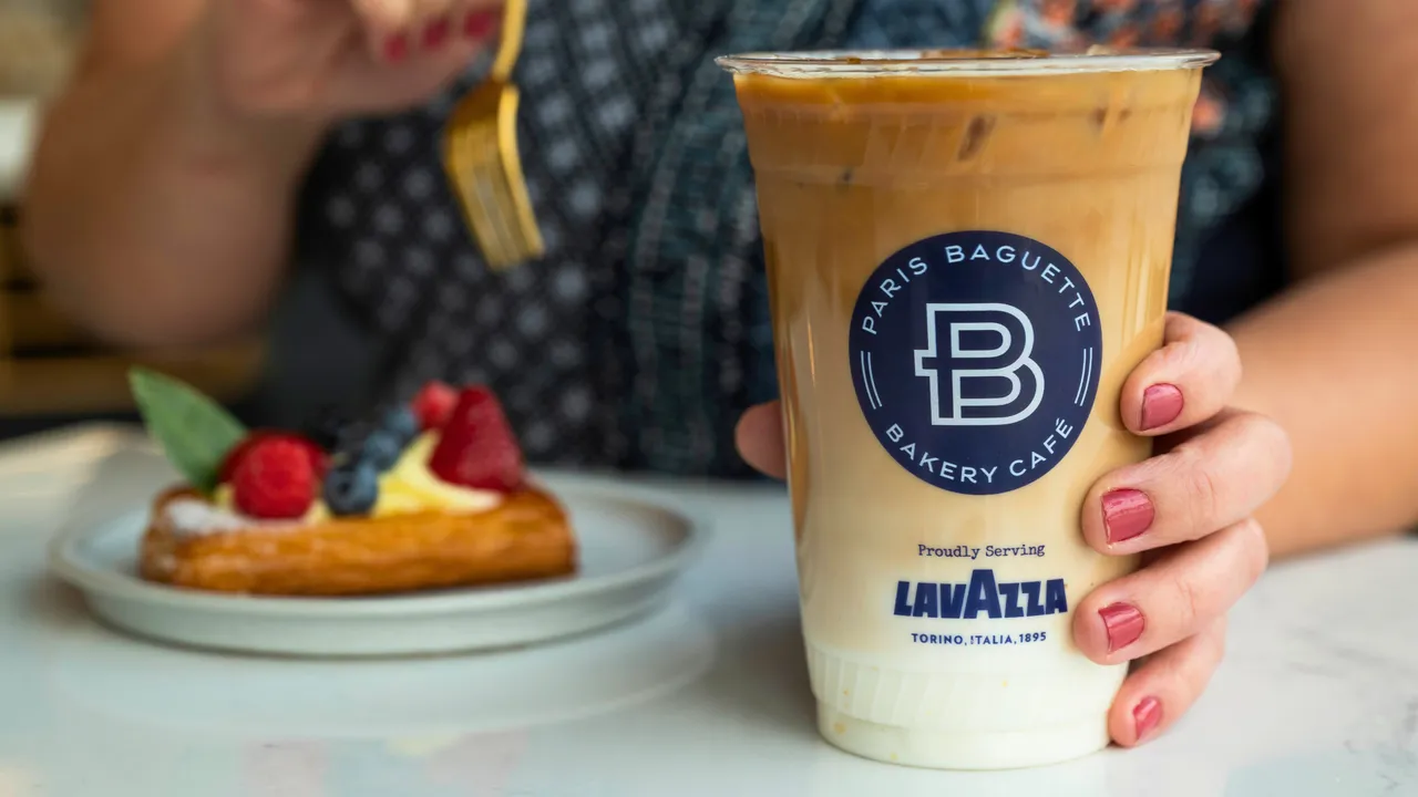 Photo of Paris Baguette iced coffee beverage and pastry