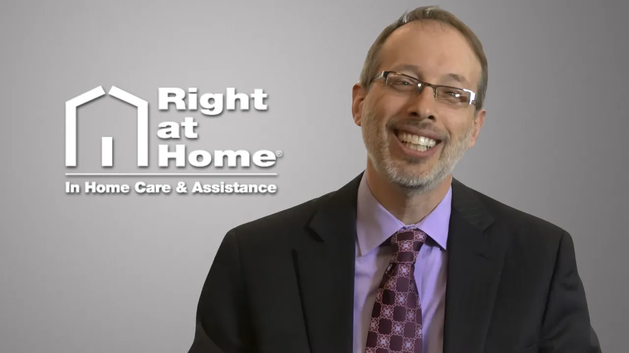 Design with photo of Shalom Plotkin and Right at Home logo