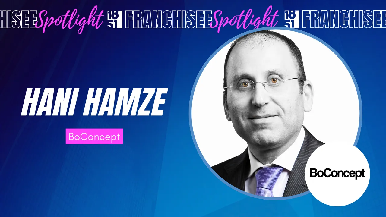 image of franchisee spotlight graphic showing hani hamze a boconcept franchisee