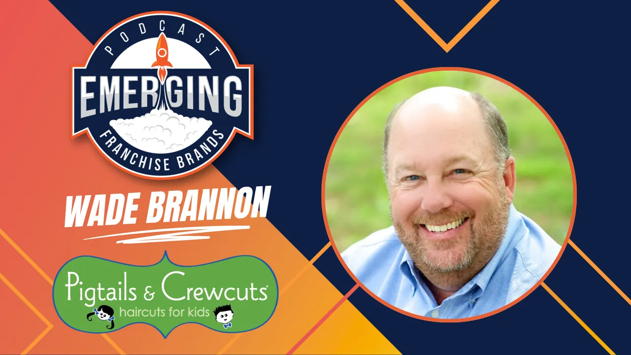 graphic image of wade brannon from pigtails and crewcuts on a podcast called emerging franchise