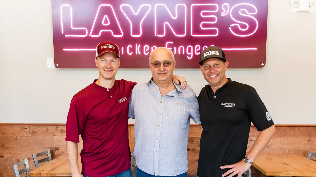 Photo of Layne's Chicken Fingers leadership - Matt O'Reilly, Samir Wattar, and Garrett Reed