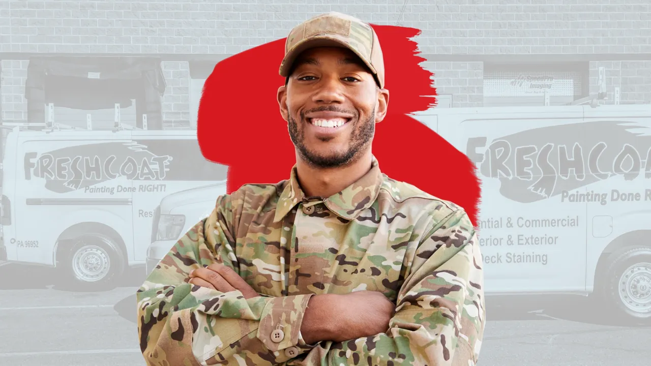 Design with image of military veteran, Fresh Coat Painters vehicles