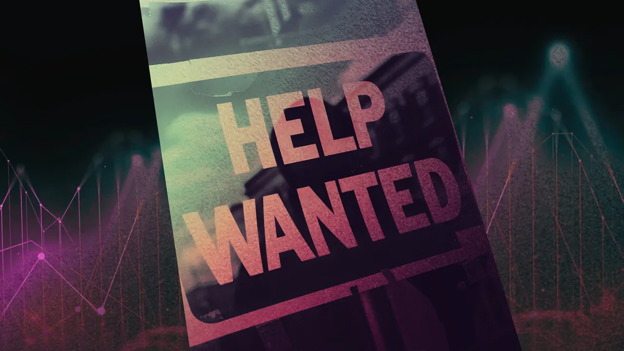 Design with chart in background and "HELP WANTED" sign in forefront