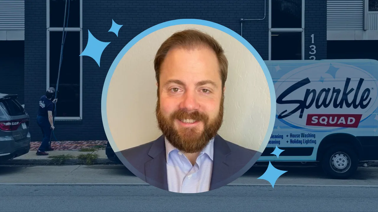 Photo of Sparkle Squad vehicle and franchisee Rider Knouse headshot