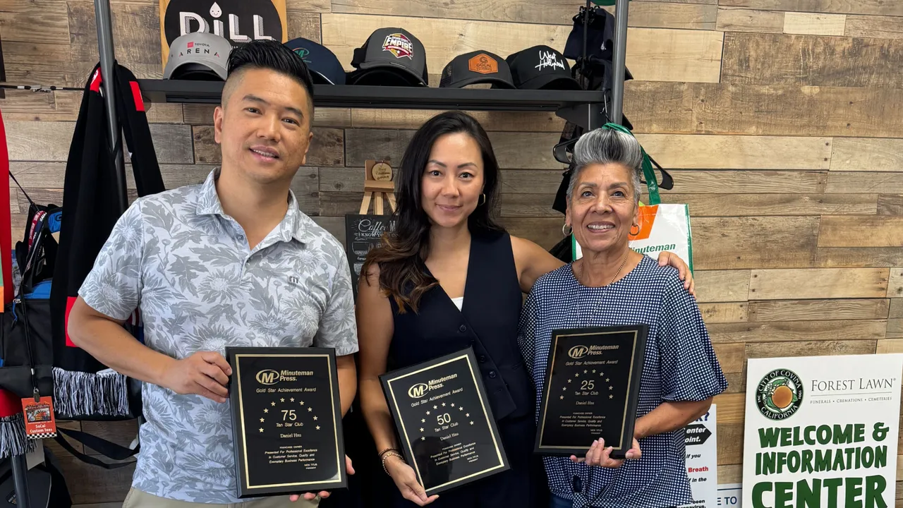 Minuteman Press, Covina, CA. Pictured L-R: Daniel Hsu, Adriana Hsu, and Christine McBurney.