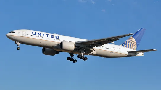 United Airlines flight in air