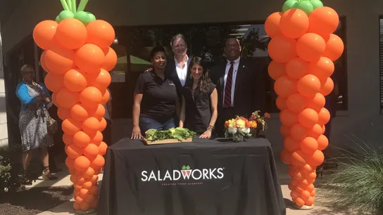Saladworks CEO Patrick Sugrue with Registered Dietician Katie Cavuto, Saladworks' Chef and 