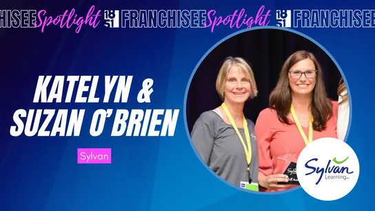 franchisee spotlight graphic with photo of Katelyn & Suzan O'Brien and Sylvan Learning logo