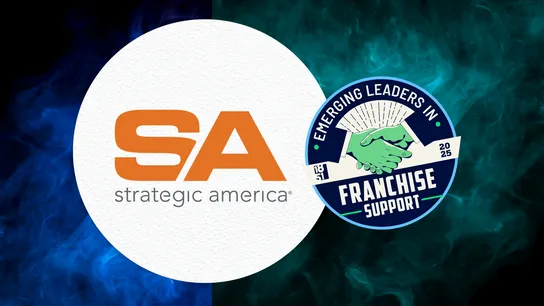 emerging leaders in franchise support award graphic with Strategic America and 1851 Franchise logos