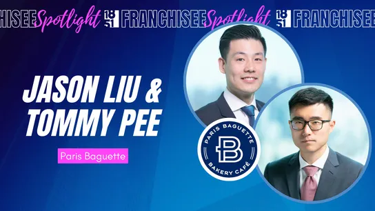Franchisee spotlight graphic with photos of Jason Liu & Tommy Pee and Paris Baguette logo