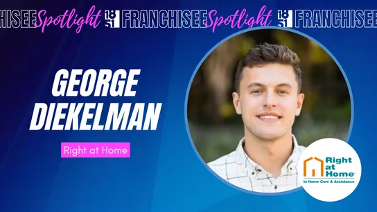 Franchisee spotlight graphic with photo of George Diekelman and Right at Home logo