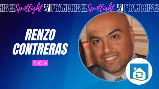 Franchisee Spotlight with photo of Renzo Contreras and Tru Blue Logo
