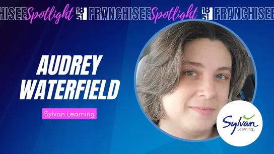 Franchisee spotlight with photo of Audrey Waterfield and Sylvan Learning Logo