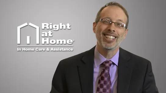 Design with photo of Shalom Plotkin and Right at Home logo
