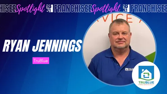 Franchisee spotlight graphic with photo of Ryan Jennings & TruBlue Home Service Ally logo
