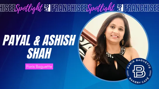 Franchisee spotlight graphic with photo of Payal Shah and Paris Baguette logo