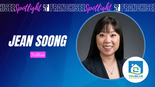 Franchisee spotlight graphic with photo of Jean Soong and TruBlue Home Service Ally logo