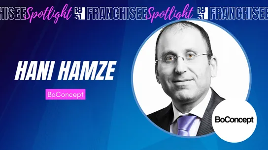 image of franchisee spotlight graphic showing hani hamze a boconcept franchisee