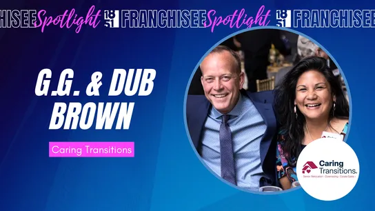 graphic image of a franchisee spotlight for G.G. and Dub Brown of caring transitions