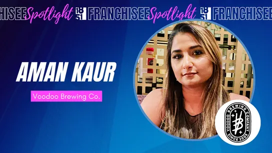graphic image of a franchisee spotligh aman kaur of voodoo brewing