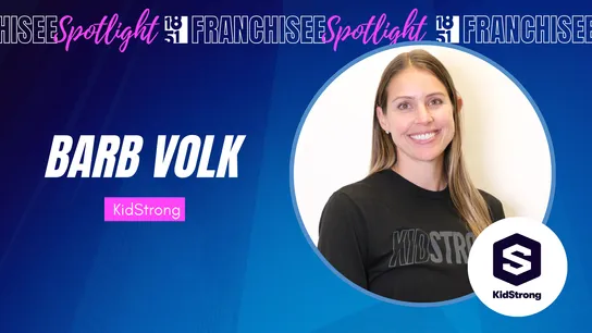 1851 Franchisee Spotlight graphic with photo of Barb Volk and KidStrong logo