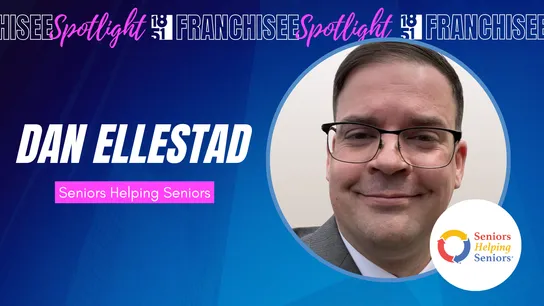 1851 Franchisee Spotlight graphic with photo of Dan Ellestad and Seniors Helping Seniors logo