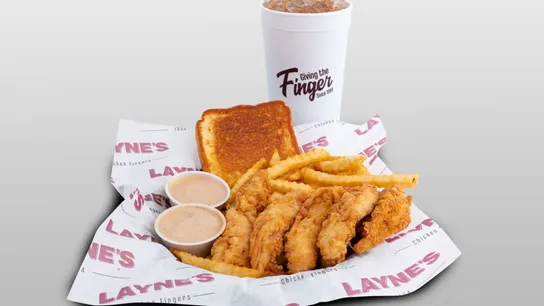 Photo of Layne's Chicken Fingers tender basket and drink