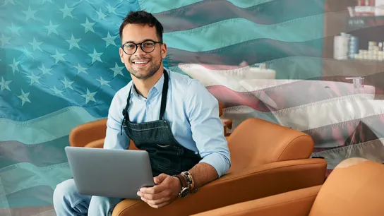 Veteran holding a laptop