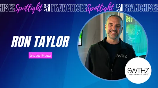 1851 Franchisee Spotlight graphic with photo of Ron Taylor and SweatHouz logo