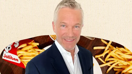Design with Peter Wright headshot and photo of Jollibee fries