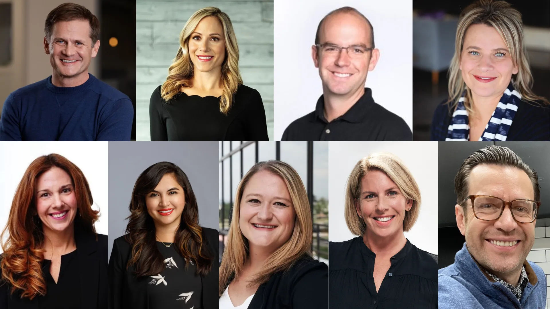 Grid photo featuring headshots of the 9 members of Woodhouse Spas' leadership team