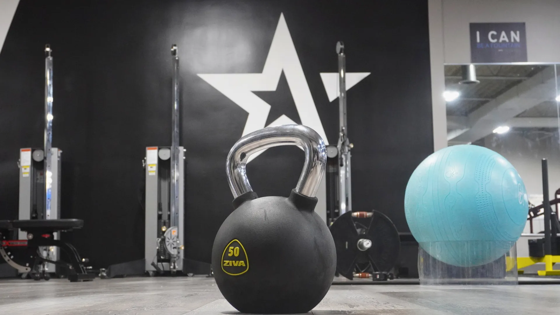 photo of 50lb kettlebell in fitness premier 24/7 clubs training room