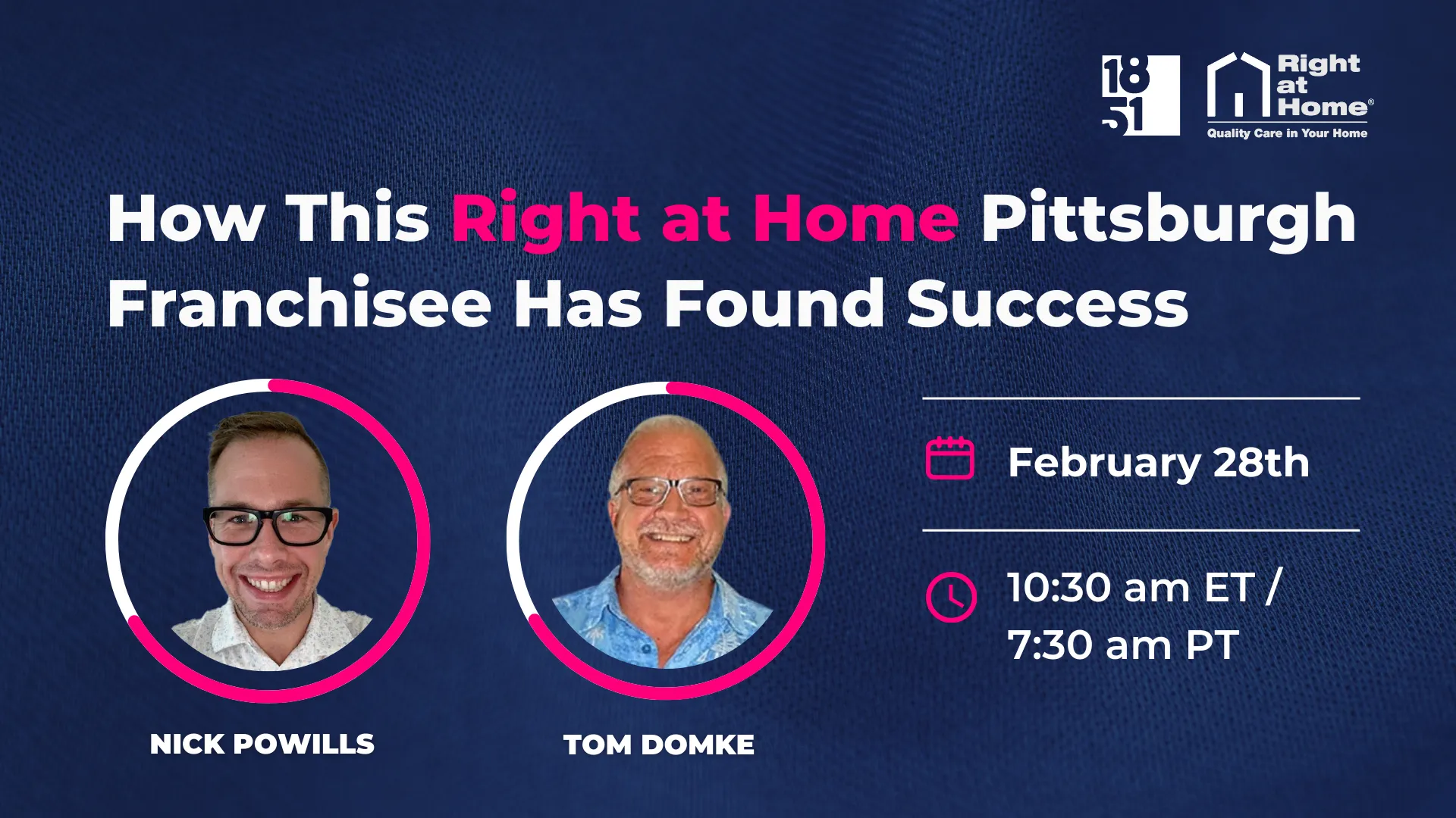 franchisee webinar announcement image with photos of Nick Powills and Tom Domke