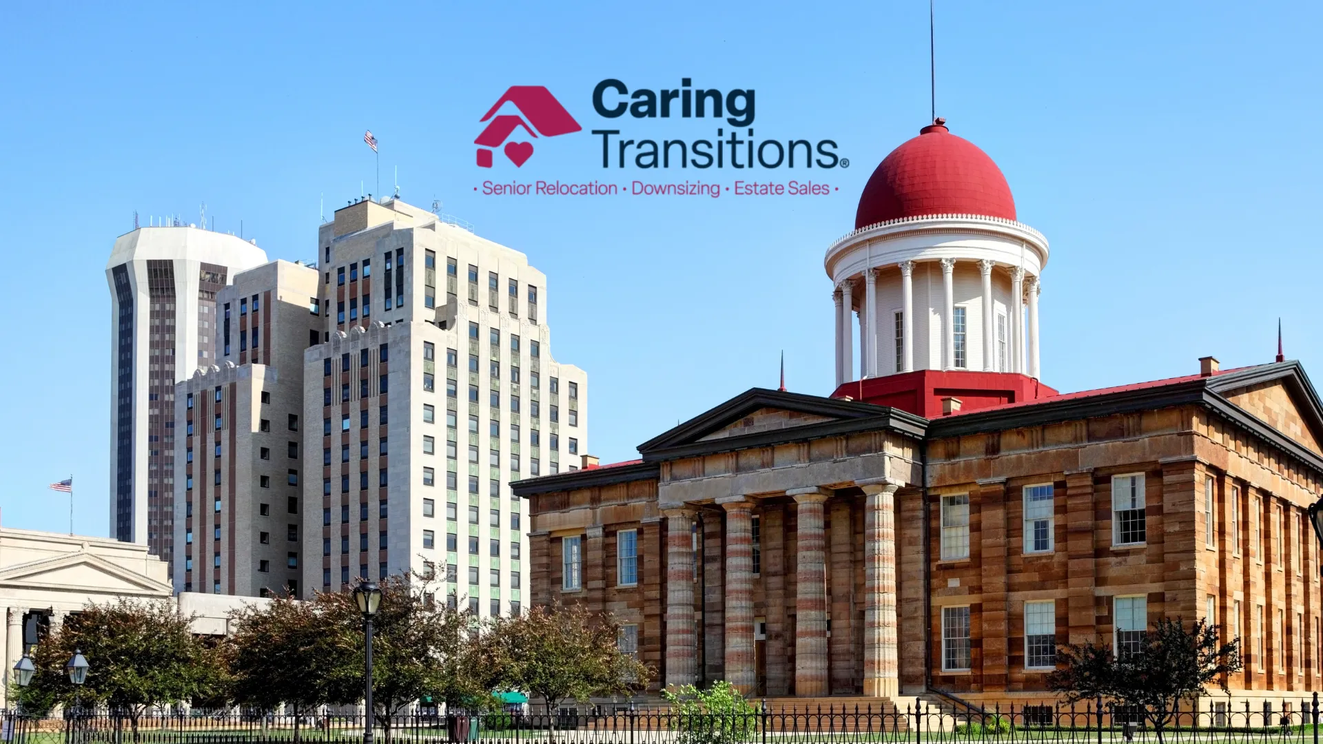 Photo of Springfield with overlay of Caring Transitions logo