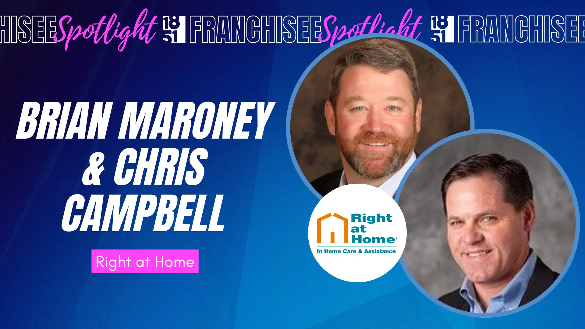 franchisee spotlight graphic with photos of Brian Maroney & Chris Campbell, Right at Home logo