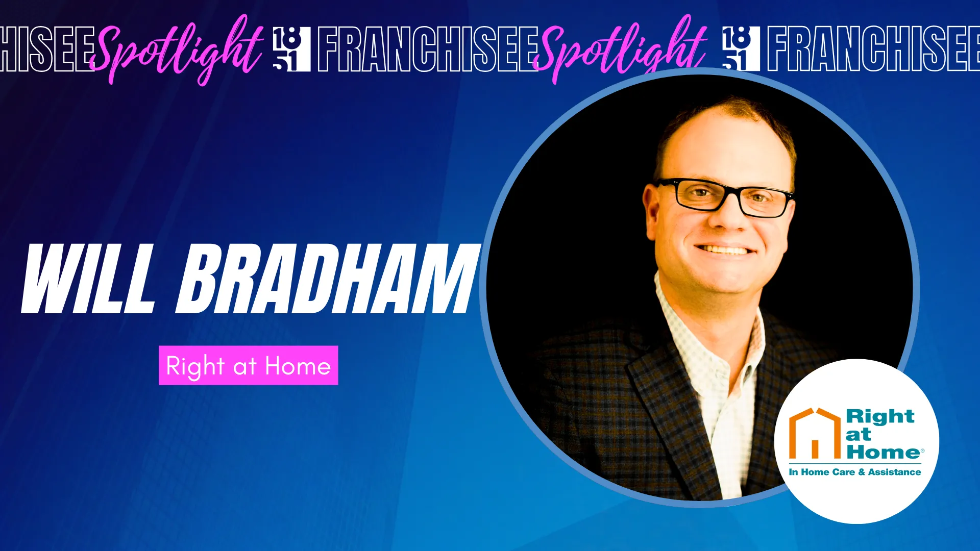 franchisee spotlight graphic with photo of Will Bradham and Right at Home logo