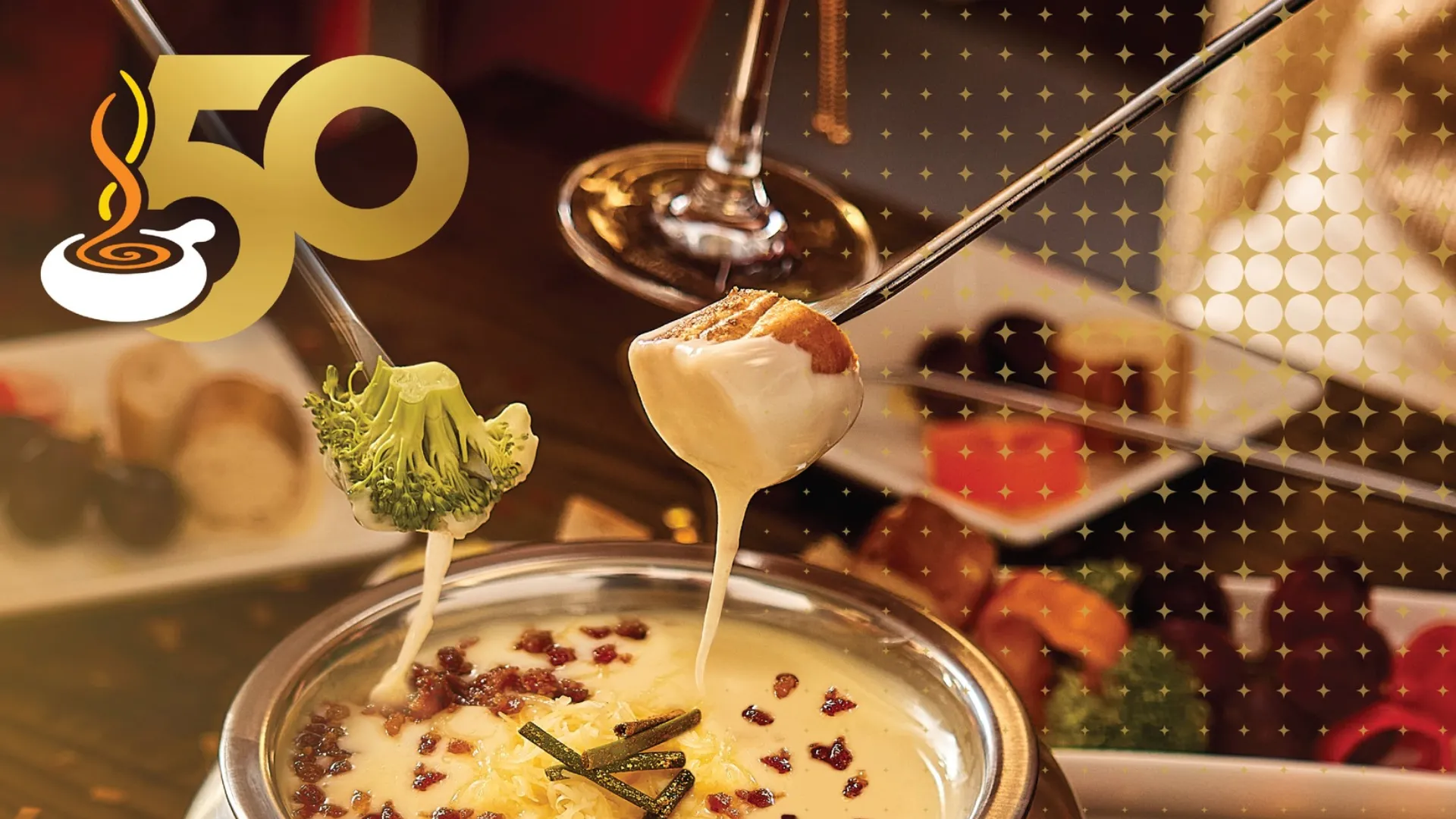 Photo of 50th Anniversary Melting Pot fondue with golden chives