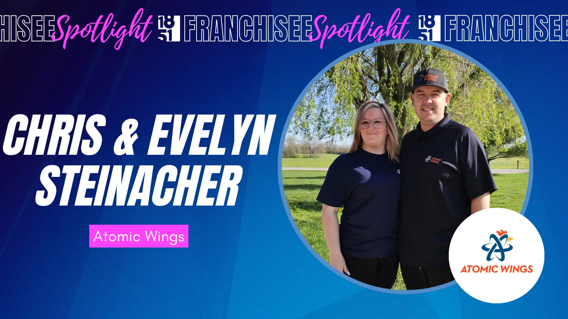 Franchisee Spotlight with Chris & Evelyn Steinacher with Atomic Wings logo