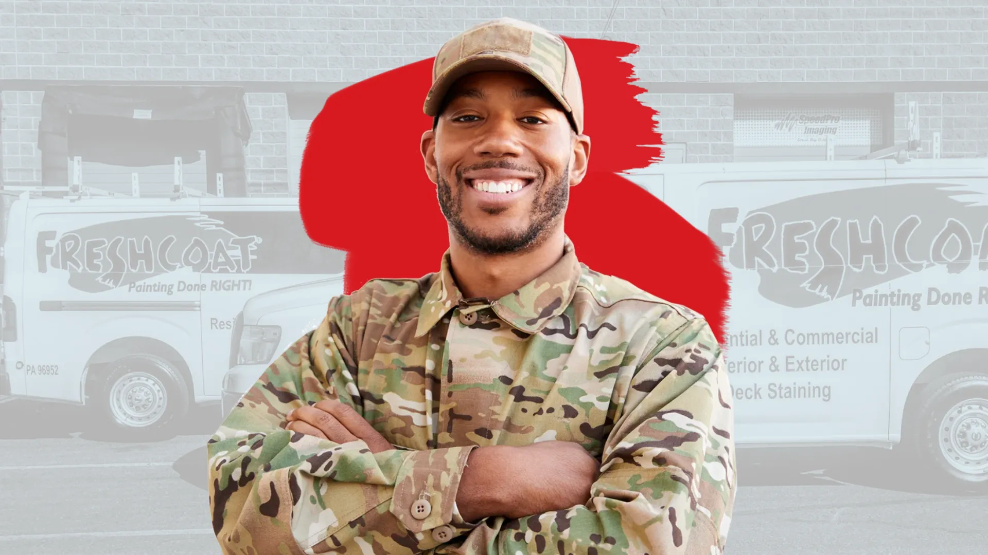 Design with image of military veteran, Fresh Coat Painters vehicles