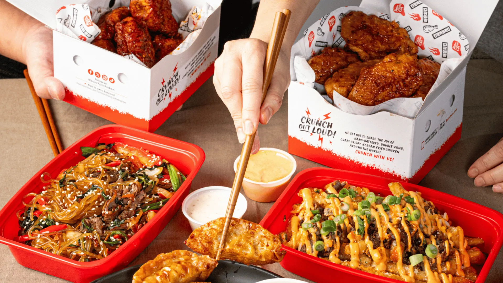 image of bonchon franchise korean fried chicken and potstickers